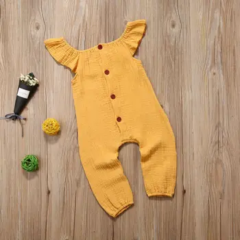 0-24M Vaikams, Vaikiška Baby Girl Romper Trumpas Rankovės Off Peties Kietas Jumpsuit Playsuit Sunsuit Drabužiai