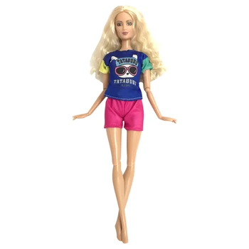 1 Set Energingas Mados Marškinėliai Suknelė Mielas Triušis Modelis T-shirt + Ryškiai Rožinės spalvos Šortai Barbie Lėlės Gimtadienio Dovana Priedai 294