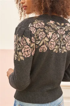 2020 m. Rudens ir Žiemos Naujas Retro Apvalios Kaklo Megzti Rose Modelio Megztinis