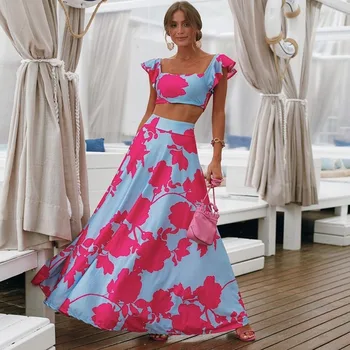 2022 M. Vasarą Boho Seksualus Maxi Suknelė Plius Dydis Suknelė Lady Dviejų Dalių Komplektas Paplūdimio Suknelės Elegantiška Suknelė Moterims Vestidos De Mujer A878