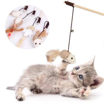 40cm Funny Cat Polių Medienos Lazdele Pelės Žaislas su Mini Bell Katė Interaktyvūs Žaislai Pūkinė Patalynė Lazdelė Katė Gaudytojas Erzina Klijuoti Naminių gyvūnų Žaislai