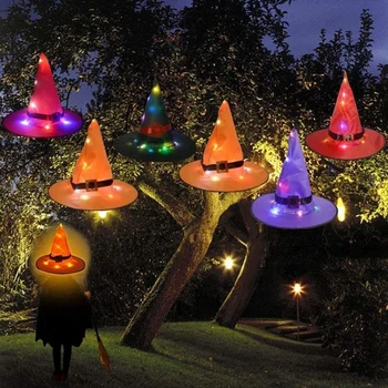 6Pcs Helovinas Dekoracijas Ragana Skrybėlę Lauko Kabinti Apšviesta Wizard Hat Spalvos, Žėrintis Skrybėlių Puošimas, Lauko Kieme Medis