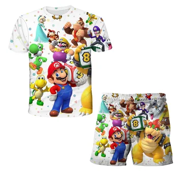 Anime Cartoon Mario Bros 3D trumpomis Rankovėmis Tinka Baby Girl Rinkiniai Top+Shorts 2vnt Rinkiniai sportinis Kostiumas Vaikams T-Shirt Nustatyti Berniukų Drabužiai