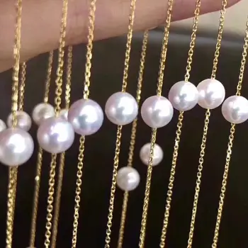 D128 Fine Jewelry 6-7mm 18K Natūralių Gėlo Vandens Baltųjų Perlų Karoliai Pakabukas Moterų Smulkių Perlų Pakabučiai
