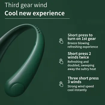 Kaklo Kabo Ventiliatorius 360 Laipsnių Sukimosi USB Įkrovimo 3 Vėjo Greitis Reguliuojamas Rankų Bladeless Nešiojami Aušintuvas