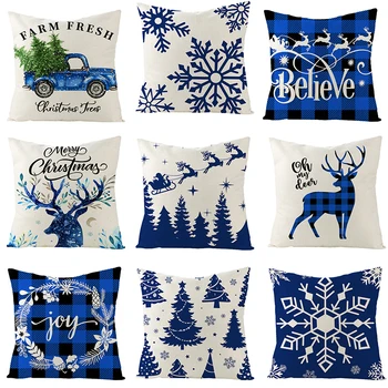 Kalėdų Pagalvę Padengti Dekoratyvinių Mėlyna Balta Spausdinimo Namų Tekstilės Gaminiai, Pagalvėlė Padengti Sofa Mesti Pagalvės Užvalkalą Šiuolaikinės Užvalkalas