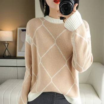 Kašmyro megztinis moterims 2021 naują atsitiktinis vilnos megztinis plius dydžio apvalios kaklo ponios populiarus megztinis naujųjų metų ilgomis rankovėmis viršūnes