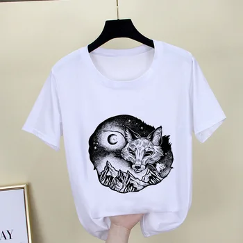 Marškinėliai Moterims Harajuku Retro tamsiai Spausdinti Baltos Viršūnės Moterų Drabužių Naujas Vasaros Marškinėlius Plonas Skirsnio trumpomis Rankovėmis T-shirt Femme