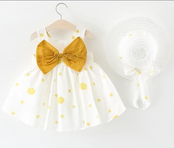 Mielas Kūdikis Vaikų Mergaičių Suknelė Dot Bowknot Suknelės+Hat Atsitiktinis Šalies Sundress Drabužius 6M-3Y