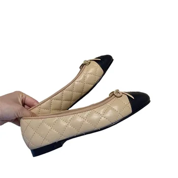Moterų ballerinas prekės dizaineris butas batai lady tvido ėriukų pledas dygsniuotas natūralios odos butai peteliškę dizaino bateliai moteris 41 42
