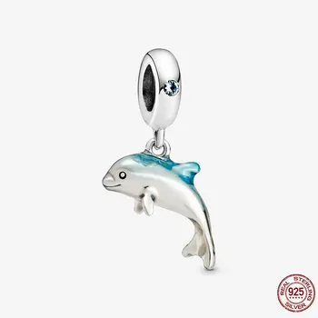 Naujas Atvykimo 925 Sterlingas Sidabro Colgante Putojantis Delfinų Žavesio Granulių Tinka Originalus Pandora Apyrankės Karoliai Moteris, Dovana, Papuošalai