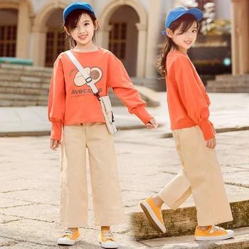 Naujas Merginų Pavasarį Rinkiniai korėjos Avokado Modelis Medvilnės Vaikų Drabužių 3-13 metų Mados Rudenį Vaikams Laisvalaikio Drabužiai