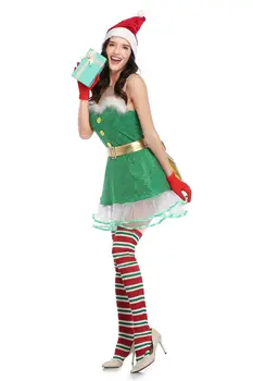Naujas Moterys Seksualios Kalėdų Žalia Elf Kostiumas Kalėdos Šalis Cosplay Fancy Dress Santa Pagalbininkas Elf Suknelę ir Skrybėlę Kostiumas