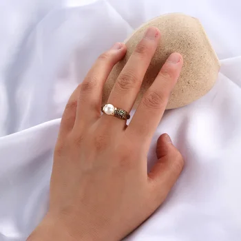 Naujausias Dizainas Baltas Perlas Žiedas, Geltonos Aukso Spalvos Iškirpti Žiedas Ponios Vestuvės Vestuvinis Žiedas Vintage Papuošalai, Aksesuarai Dovanos