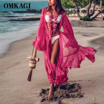 OMKAGI 2021 Drabužius, maudymosi Kostiumėliai, Padengti Iki Moterų Sexy Beach Šifono Paplūdimio Suknelė Bikini Paplūdimio Atostogų Kimono Megztinis Naujas