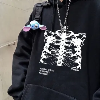 Pavasario Streetwear Juoda Viršūnes Skeletas spausdinti Grunge Gotikos Negabaritinių Hoodie Streetwear Moterų hip-hop Y2K High Street Susagstomi megztiniai