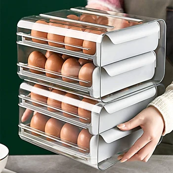 Plastikiniai Dvigubo Sluoksnio Stalčių Tipo Kiaušinių Dėžutės Virtuvės Šaldytuvas Šviežių Saugojimo Talpyklos Kiaušinių Organizatorius Turėtojas Lentynos