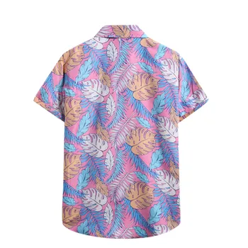Vyrai Havajų Marškinėliai Cool Megztinis Trumpomis Rankovėmis Havajų Paplūdimyje Pink Gėlių Marškinėliai Vyrams Atvartas Apykaklės Marškinėliai Street Style Vasaros Marškinėliai
