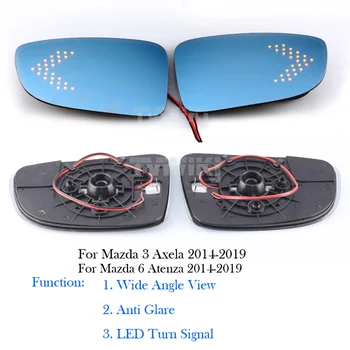 Šoniniai galinio vaizdo Veidrodėliai Mėlyno Stiklo Objektyvas LED Posūkio signalo Mazda 3 Axela 