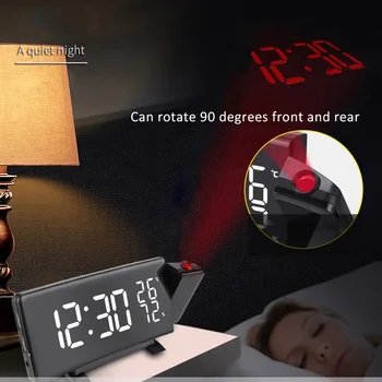 Žadintuvas, Laikmatis, FM Radijas Skaitmeninis LED Laikrodis Sukasi, Apšvietimas Projektorius USB Projekcijos, Apšvietimas, Namų Dekoro Greitas Pristatymas