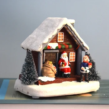 Žiemos Sniego Kalėdas Kaime Pastatas, Santa Namuose Kalėdos Apdailos Šviesos-Iki Namo Atostogų Ornamentu Dovanos