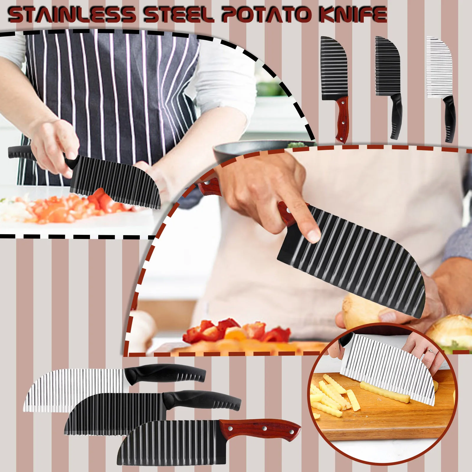 Bulvių prancūzų Mailius Cutter Nerūdijančio Plieno Virtuvės Reikmenys Banga Peilis, Dantytas Peilis Chopper Morkų Slicer Daržovių Įrankis #T2P 3