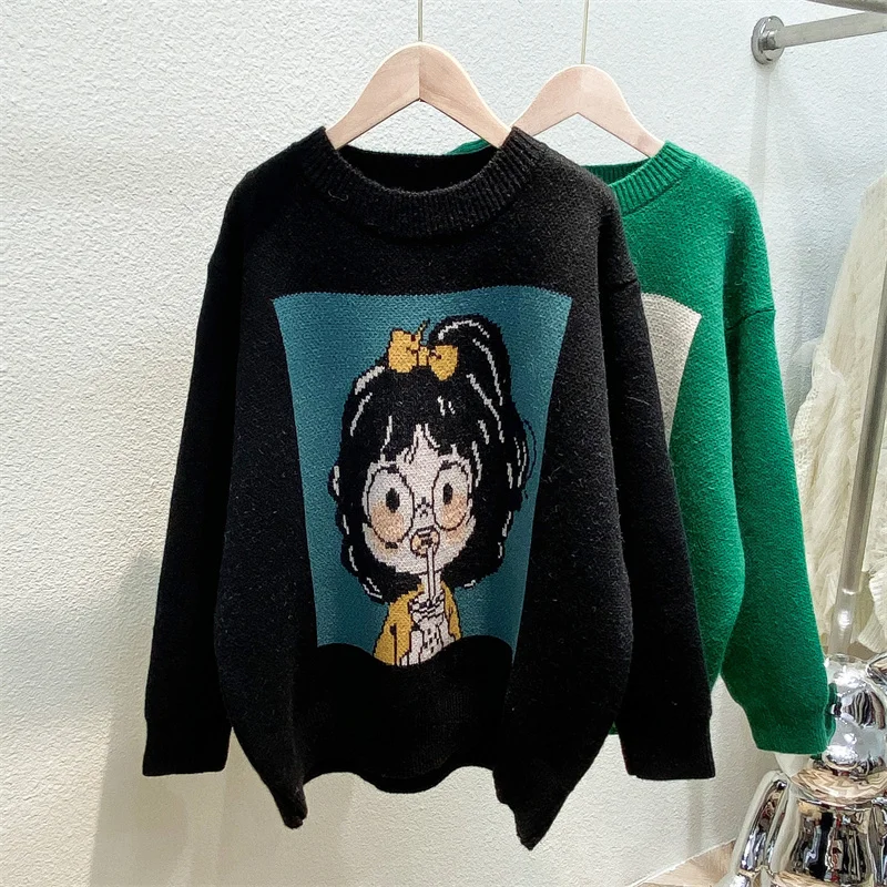 Korobov Japonų Animacinių Filmų Stiliaus Moterims Megztiniai 2021 Žiemos Naujo Derliaus Streetwear Puloveriai Korėjos Kawaii Sueter Mujer 2