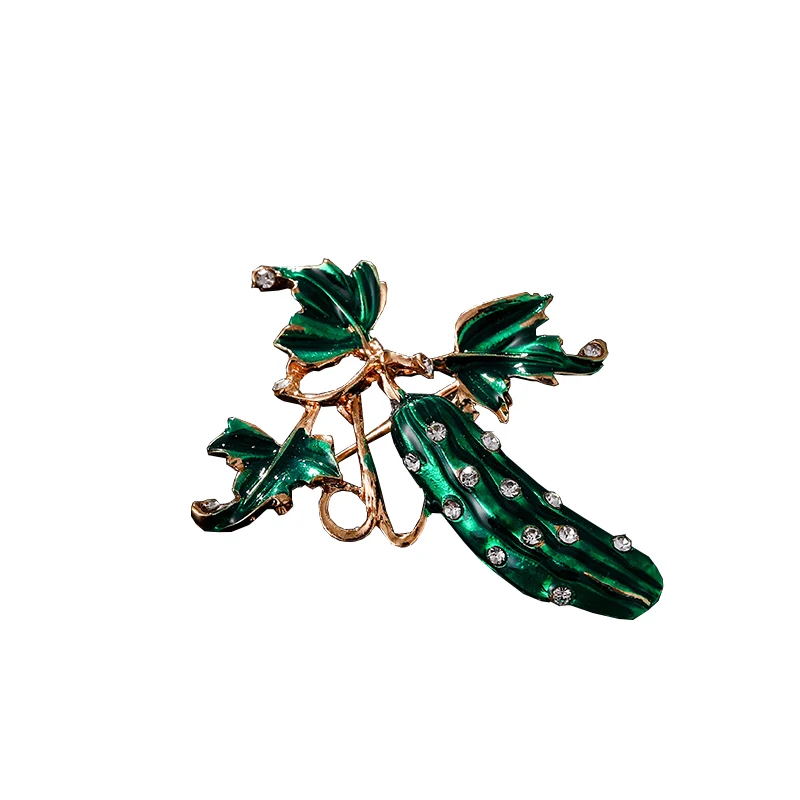 Nauja stiliaus, žalios daržovės ir vaisiai agurkai pin drabužiai, moteriški kalnų krištolas corsage pin papuošalai 3
