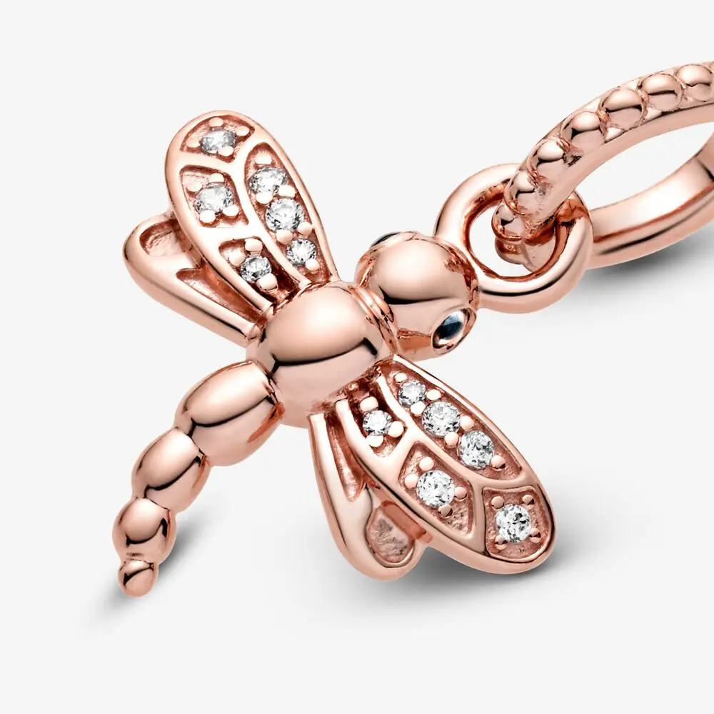 Naujas 925 Sterlingas Sidabro Putojantis Širdies žiedlapis dragonfly Granulių Pakabukai Rose Gold Tinka Pandora žavesio Apyrankės Moterims 