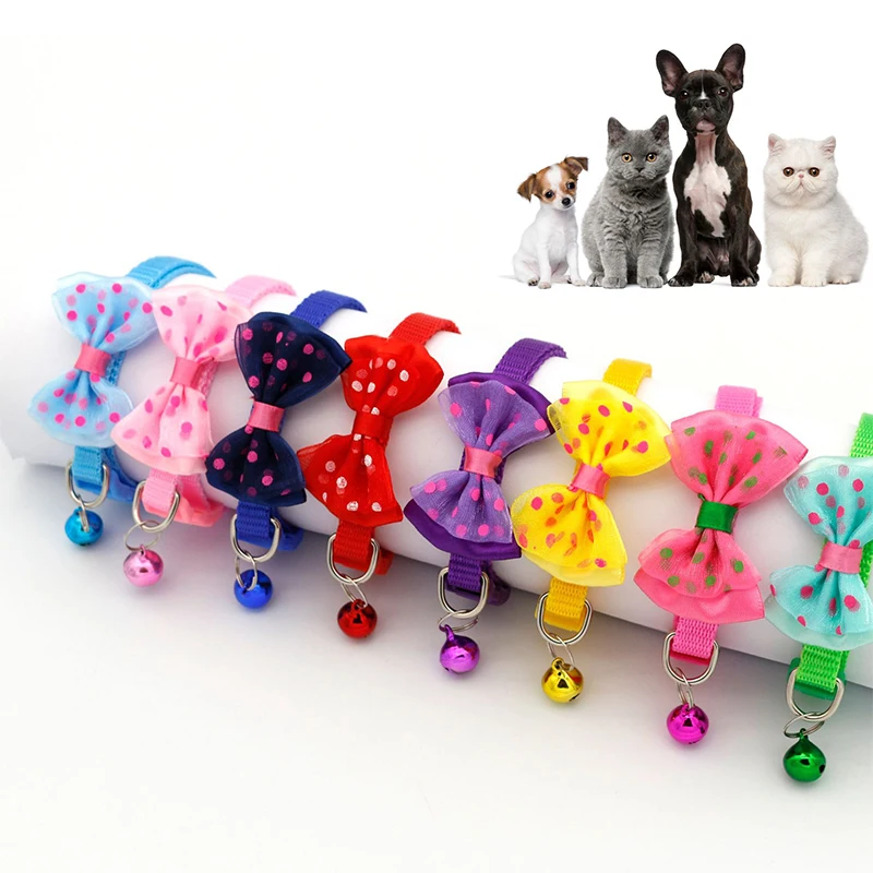 Spalvinga Naminių Reikmenys Šunų Antkaklis Katė Karoliai Reguliuojamas Antkaklis Bell Bowknot Antkaklis Katėms Šuniuką Čihuahua Naminių Reikmenys 2
